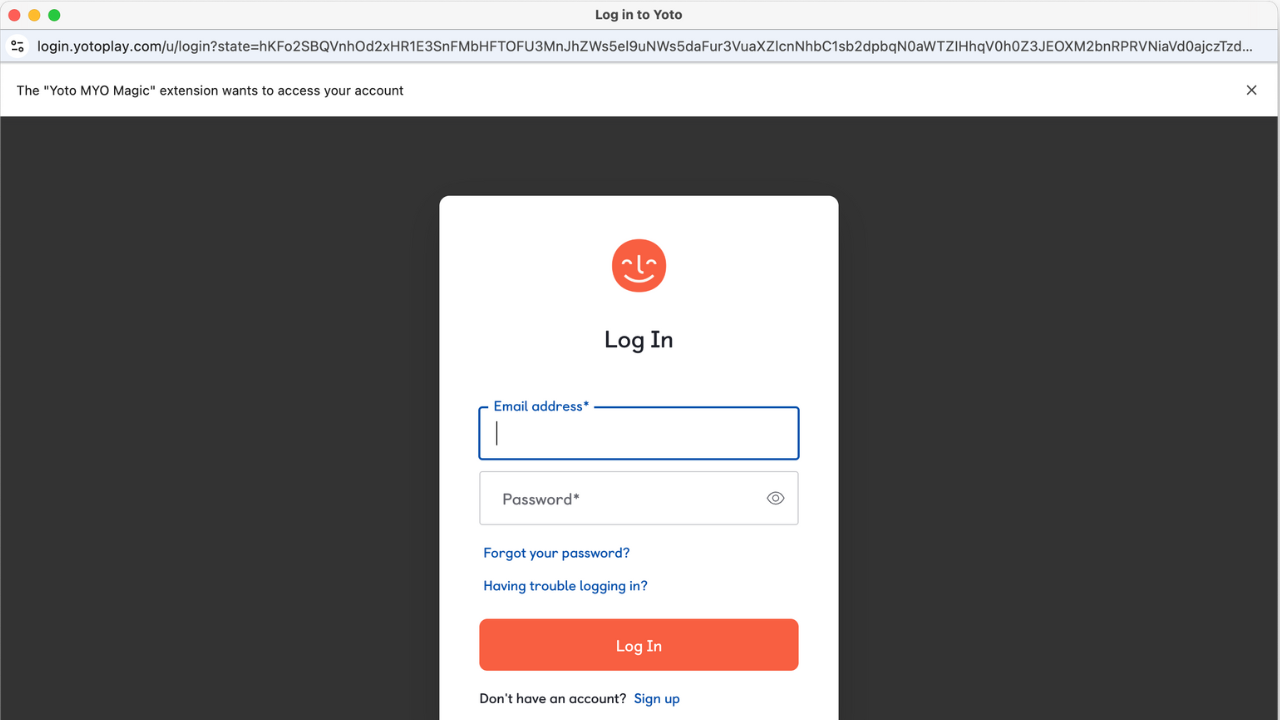 Yoto Login Page